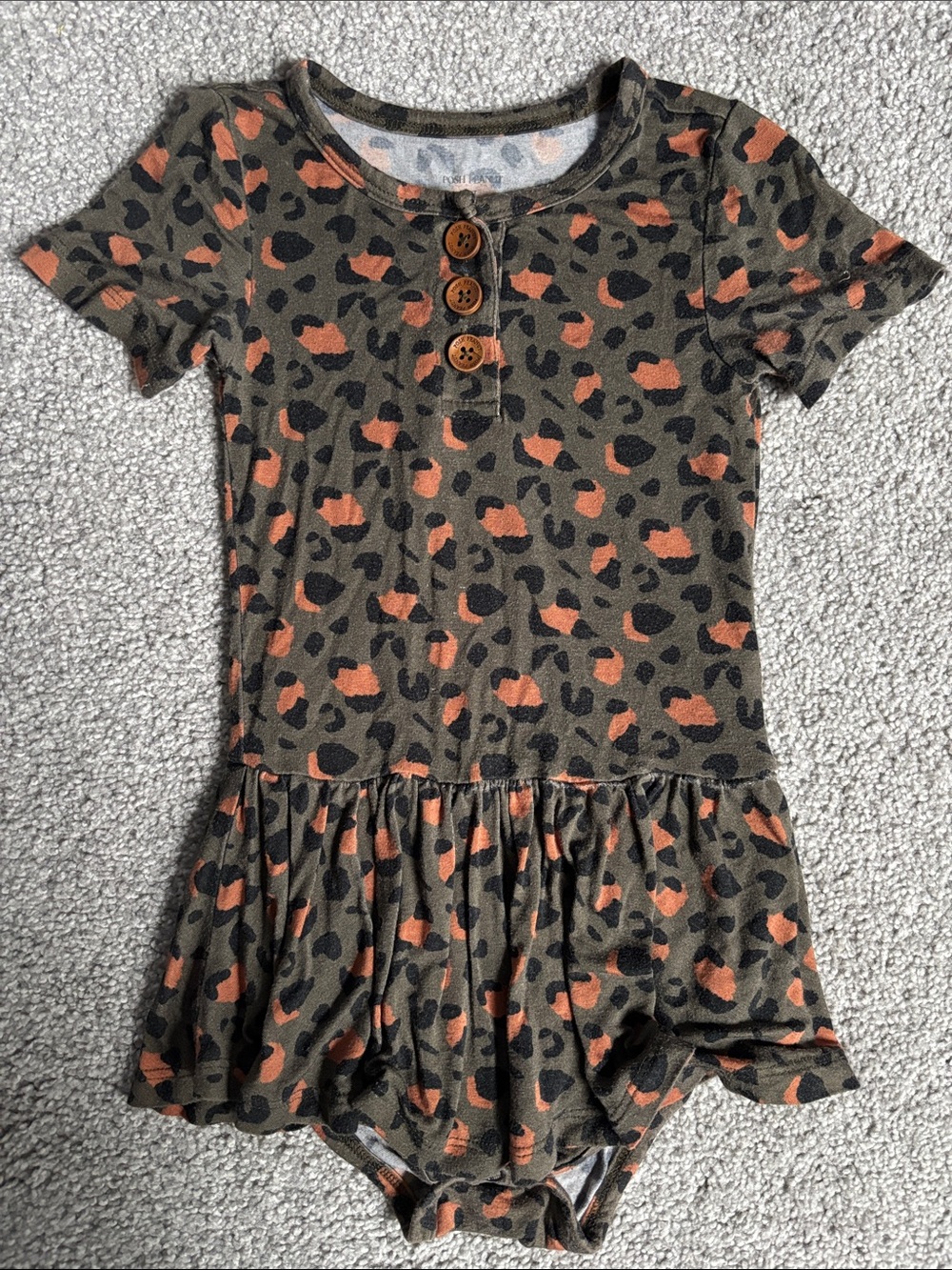 Posh Peanut Olive Green Dress with Rust and Black Leopard Print Twirl